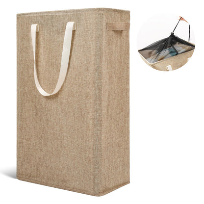 Odonata Slim Laundry Hamper Handles Collapsible Laundry Basket Thin Dirty Clothes Basket Narrow Laundry Bag Foldable Dirty Hamper 45L (Beige)