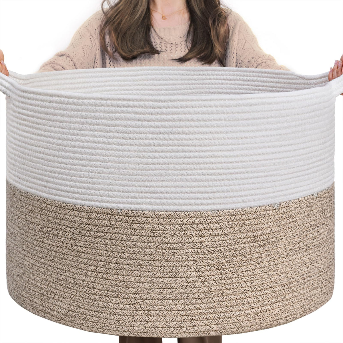 INDRESSME XXXLarge Woven Rope Blanket Basket Living Room Brown, 90L