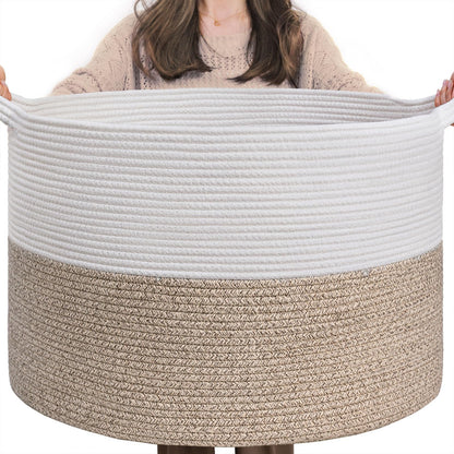 INDRESSME XXXLarge Woven Rope Blanket Basket Living Room Brown, 90L