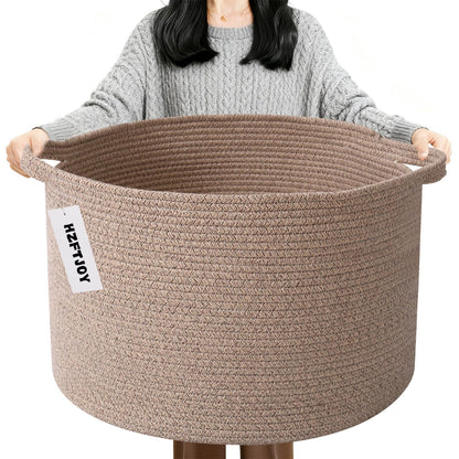 Large Woven Blanket Basket,65L Cotton Rope Laundry Basket