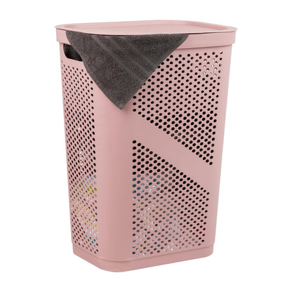 Mind Reader Slim Laundry Hamper with Lid, 60L Ventilated Clothes Baskets, Tapered Design for Bathrooms, Closets, Plastic, Set of 2, Black