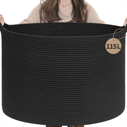 INDRESSME XXXLarge Woven Rope Blanket Basket Living Room Brown, 90L