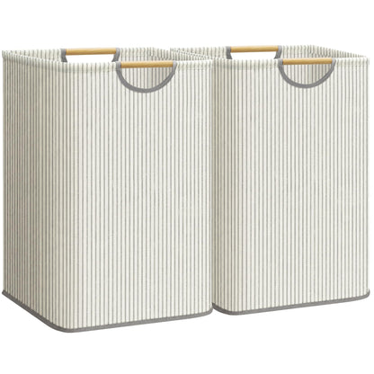 STORAGE MANIAC 2-Pack Collapsible Laundry Hamper with Bamboo Handles, Black