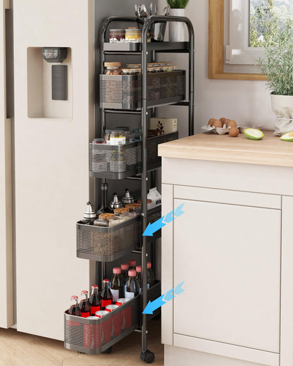 UMDONX 5-Tier Narrow Mobile Storage Cart with Pull-Out Baskets