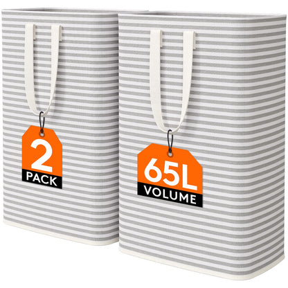 Lifewit 75L Large Laundry Baskets, Laundry Hampers Bags, 2 Pack, Grey