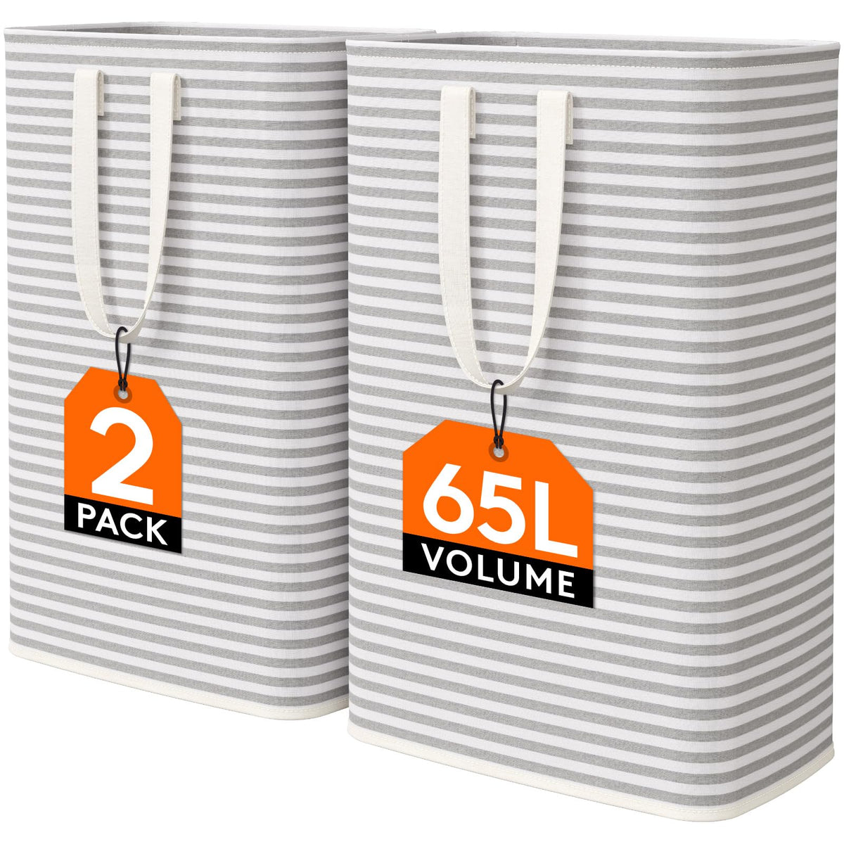 Lifewit 80L Large Laundry Baskets, Laundry Hampers Bags, 2 Pack, Beige
