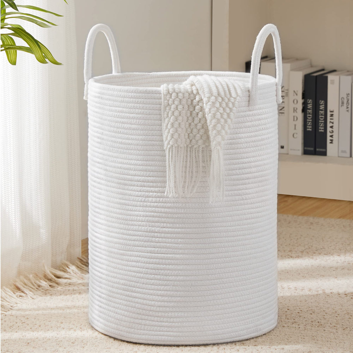 YOUDENOVA Jute Rope Laundry Hamper Basket, 58L Blanket Basket for Nursery