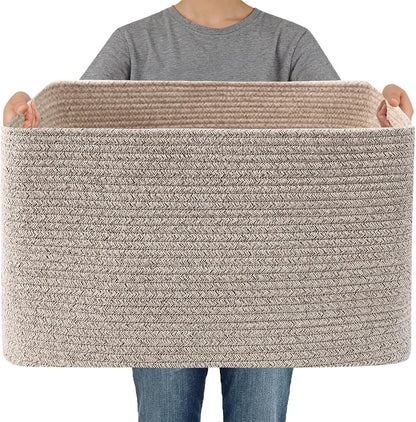 JMvicyroam 65L Large Woven Cotton Rope Blanket Basket, Oatmeal