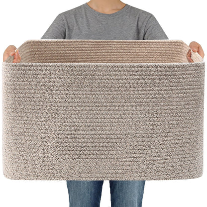 JMvicyroam 65L Large Woven Cotton Rope Blanket Basket, Oatmeal