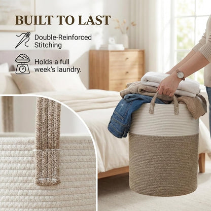 JMvicyroam 60L Cotton Rope Laundry Basket Hamper, Brown