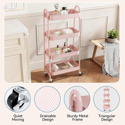 NEWBULIG 4-Shelf Metal Rolling Storage Utility Cart with Lockable Wheels