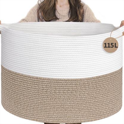 INDRESSME XXXLarge Woven Rope Blanket Basket Living Room Brown, 90L