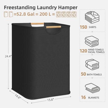 STORAGE MANIAC 2-Pack Collapsible Laundry Hamper with Bamboo Handles, Black