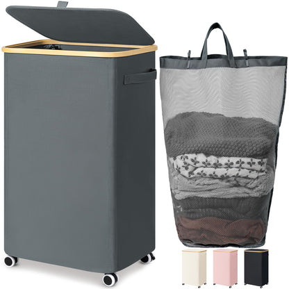 Goodpick 100L Large Rolling Laundry Basket with Wheels and Lid, Black