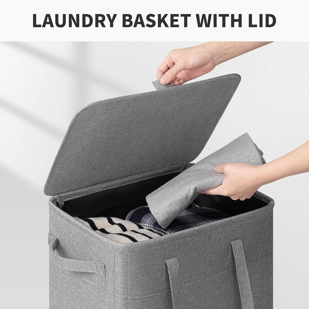 Goodpick 75L Rolling Laundry Basket with Wheels and Lid, Grey