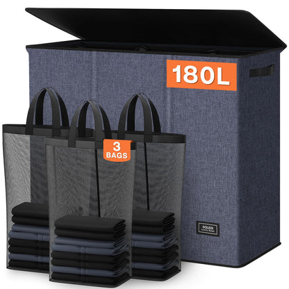 SOLEDI Large Laundry hamper 3 Section with Laundry Bag, XL Clothes Basket