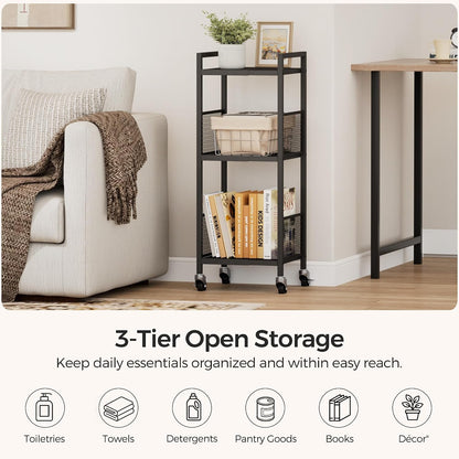 3-Tier Expandable Storage Shelving Unit,Slim Storage Cart,Metal