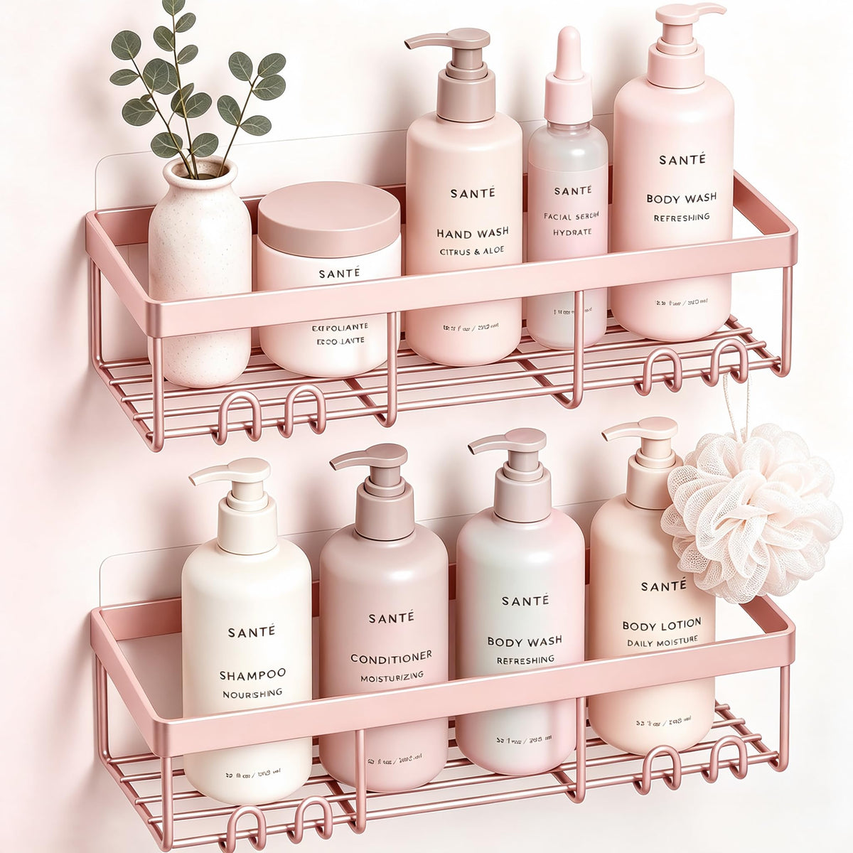 Moforoco Suction Cup Shower Caddy Shelf Organizer Rack, Black Bathroom Shelves Basket, Home Farmhouse Wall Inside Organization and Storage