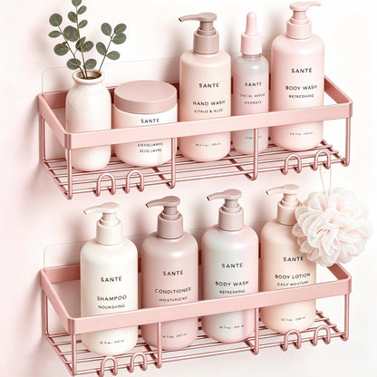 Moforoco Suction Cup Shower Caddy Shelf Organizer Rack, Black Bathroom Shelves Basket, Home Farmhouse Wall Inside Organization and Storage