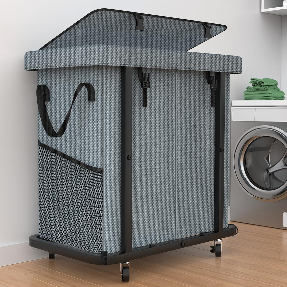 Laundry Hamper with Lid,150L Rolling Laundry Basket with Wheels,Grey