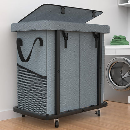 Laundry Hamper with Lid,150L Rolling Laundry Basket with Wheels,Grey
