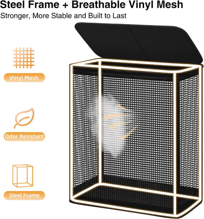 STO STO 2 Section Laundry Hamper with Lid, 140L Steel-Frame Double Laundry Hamper with Removable Washable Liner, Breathable Large Laundry Basket for Bedroom, Bathroom, Laundry Room, Dorm, Closet