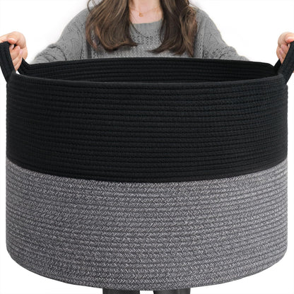 INDRESSME XXXLarge Woven Rope Blanket Basket Living Room Brown, 90L