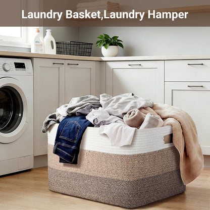 75L Blanket Basket Laundry Basket Hamper Brown/White,22"x17"x12"