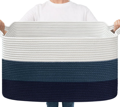 Goodpick Large Woven Rope Blanket Basket, Rectangle, Black, 75L