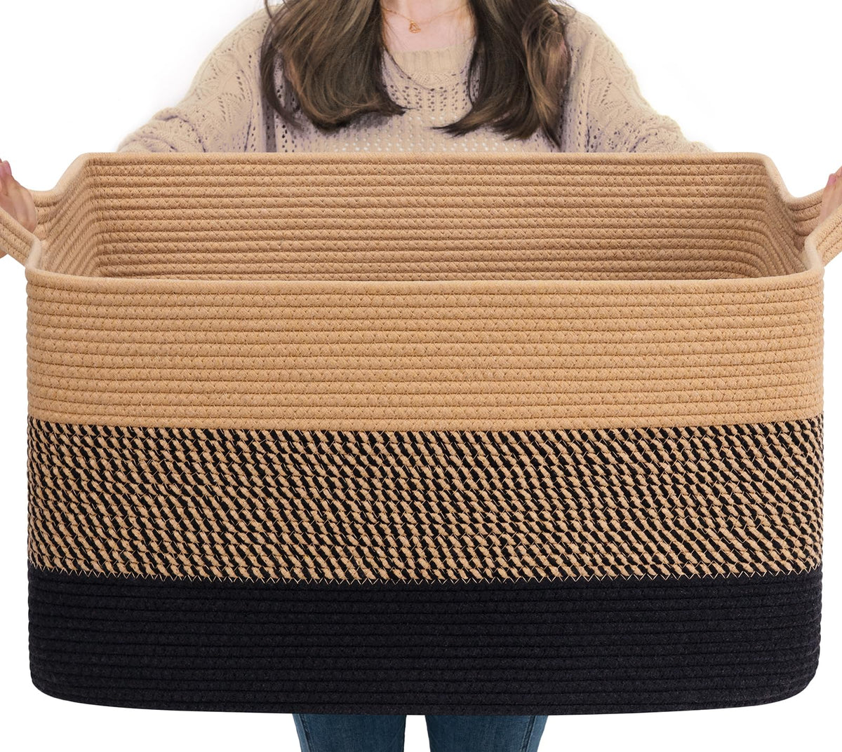 Goodpick Woven Storage Basket for Shelves, 13" x 10" x 9", Black Jute