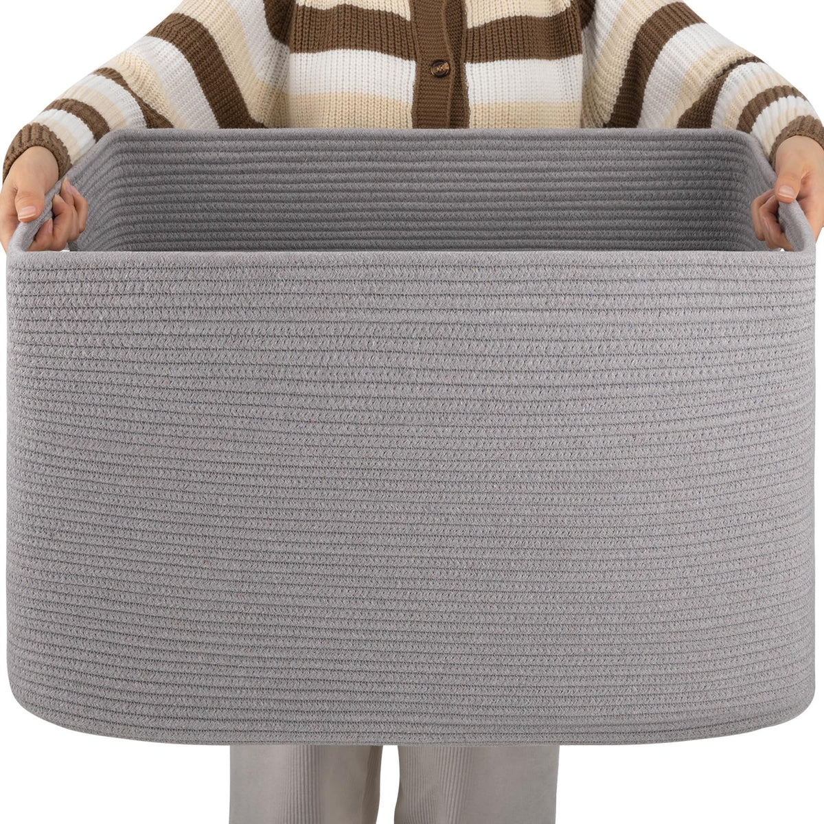 OIAHOMY 75L Large Blanket Basket Woven Cotton Rope Storage Basket Brown