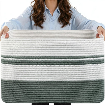 75L Blanket Basket Laundry Basket Hamper Brown/White,22"x17"x12"
