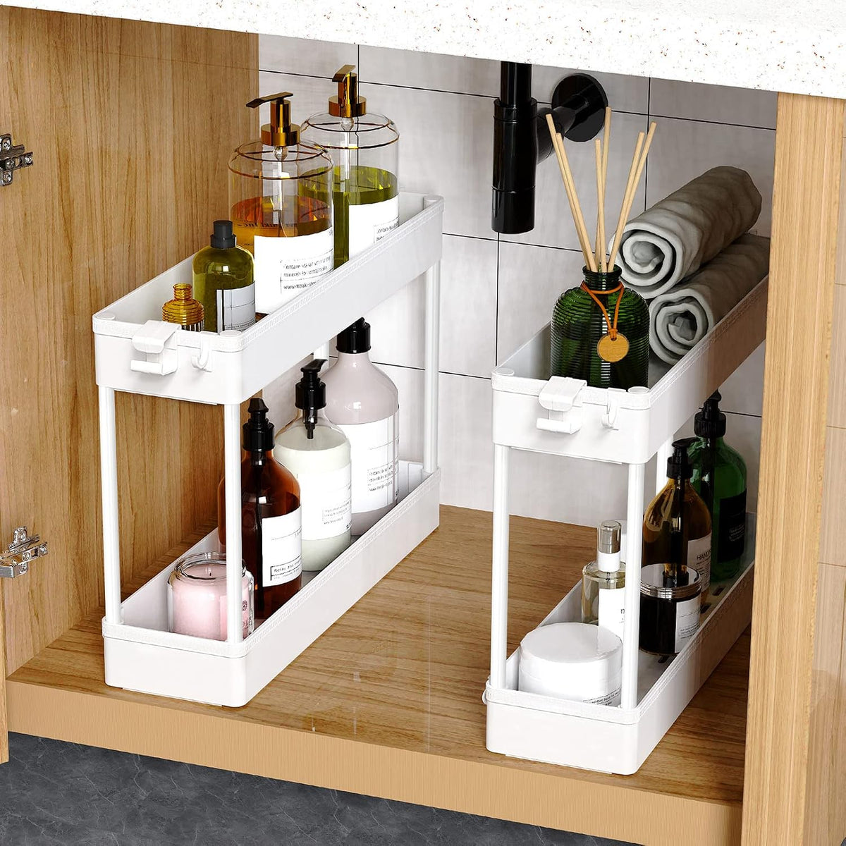 SPACEKEEPER Slim Rolling Storage Cart, 4 Tier Bathroom Cart Organizer,White