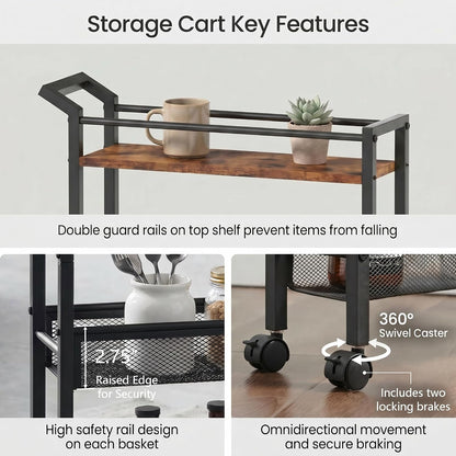4 Tier Slim Rolling Storage Cart, 5.1 Inch Wide Narrow Storage Cart with Handle, Iron Wood Utility Slide Out Pantry Shelf Organizer for Laundry Room, Bathroom, Kitchen, Small Spaces, Black