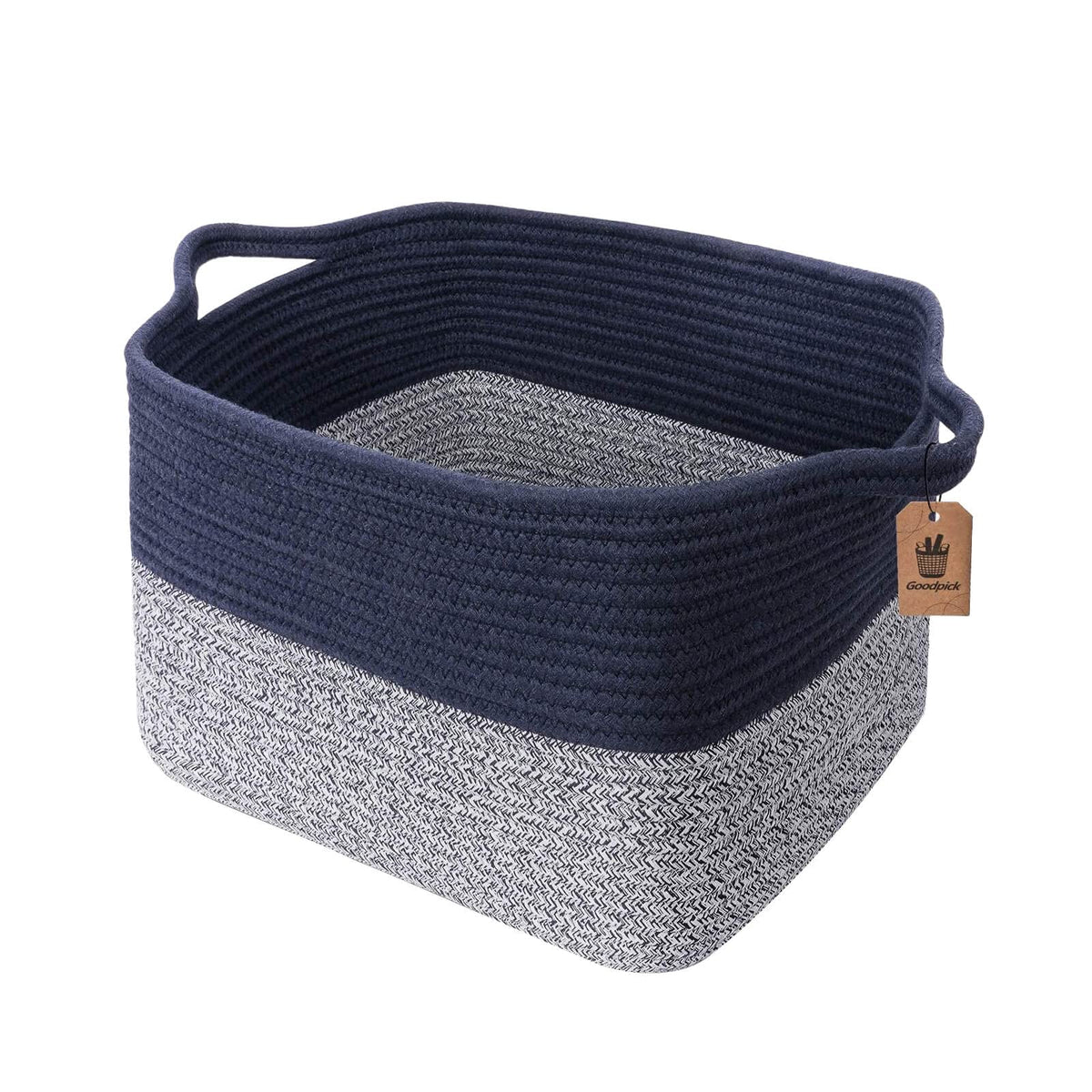 Goodpick Woven Storage Basket for Shelves, 13" x 10" x 9", Black Jute