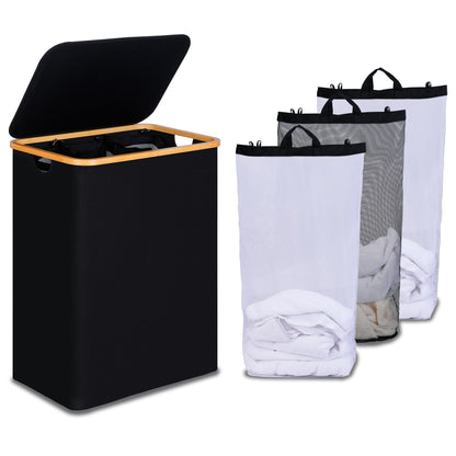 efluky Double Laundry Hamper with Lid and 2 Removable Bags, Beige