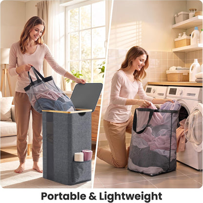 BlissTotes 100L Laundry Basket Hamper with Lid & Removable Bag,Light Grey