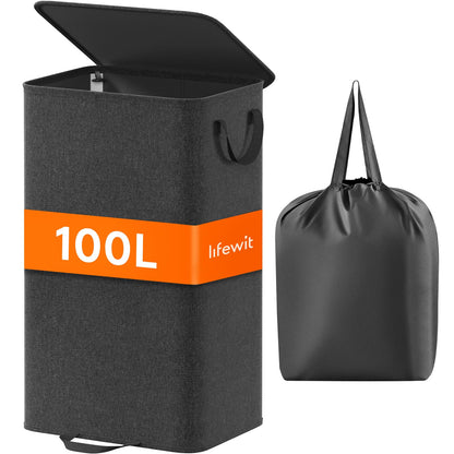 Lifewit Double Laundry Hamper with Lid, Removable Laundry Bags, Beige