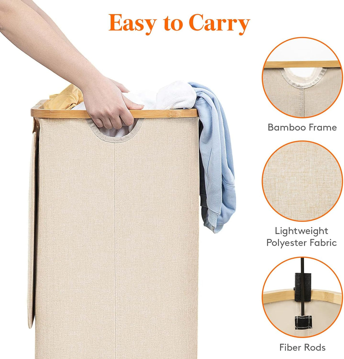 Lifewit 105L Large Laundry Basket with Lid, Removable Bags, Beige