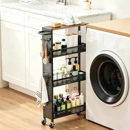 Utility Slim Storage Cart 4 Tier Rolling Laundry Room Organization Cart：