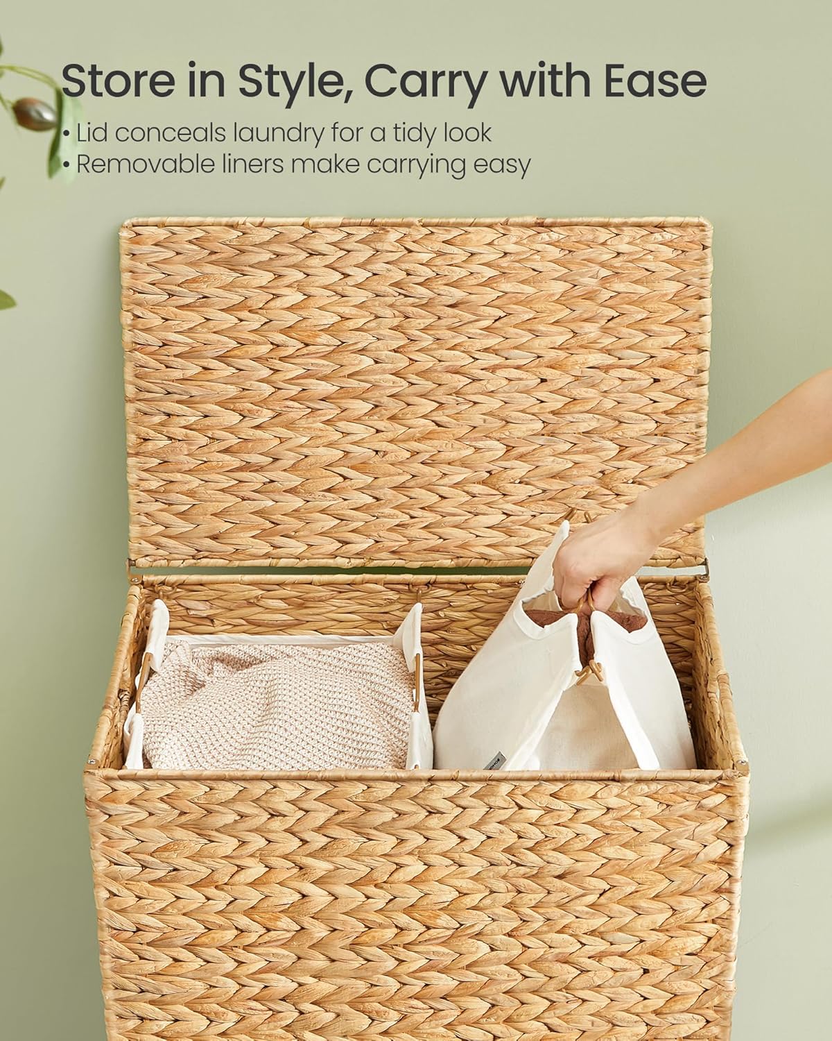 SONGMICS Laundry Hamper With Lid, 130 L Wicker Handwoven Water Hyacinth