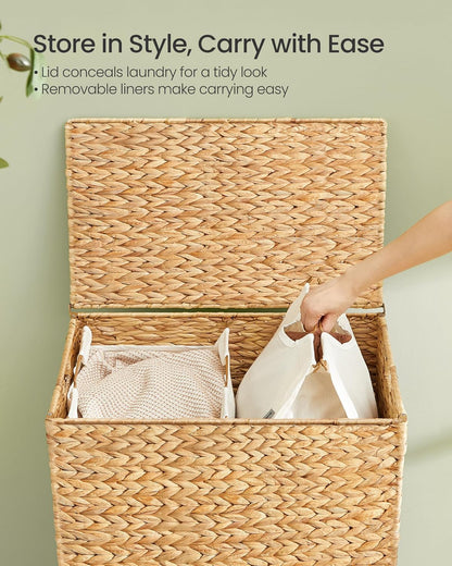 SONGMICS Laundry Hamper With Lid, 130 L Wicker Handwoven Water Hyacinth
