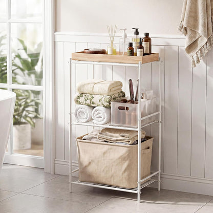 JAQ 3 Tier Small Shelf for Small Spaces, Narrow Bathroom Shelving Unit, Metal Storage Shelf Organizer for Bathroom, Closet, Laundry Room, Dorm, Office, White