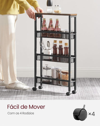 VASAGLE 4-Tier Slim Rolling Storage cart with Wheels, 5.1 Inches, Metal