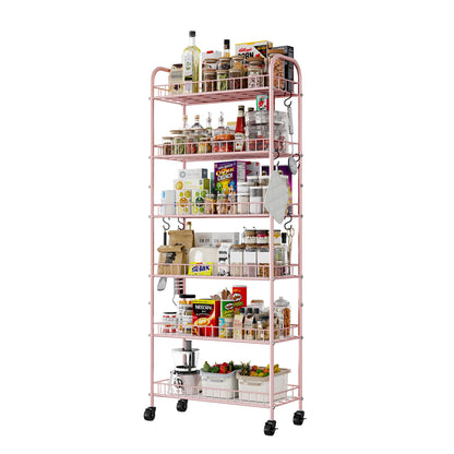 Slim Rolling Storage Cart with Wheels, Metal 6 Tier Spice Rack Mobile Shelving Unit Organizer Kitchen Utility Cart for Office Bathroom Kitchen Laundry Room Narrow Places (6inches)