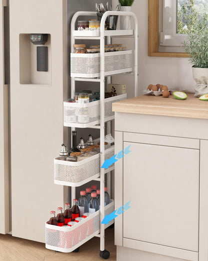 UMDONX 5-Tier Narrow Mobile Storage Cart with Pull-Out Baskets