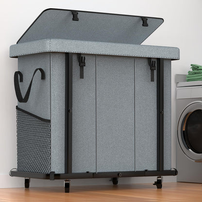 Laundry Hamper with Lid,150L Rolling Laundry Basket with Wheels,Grey