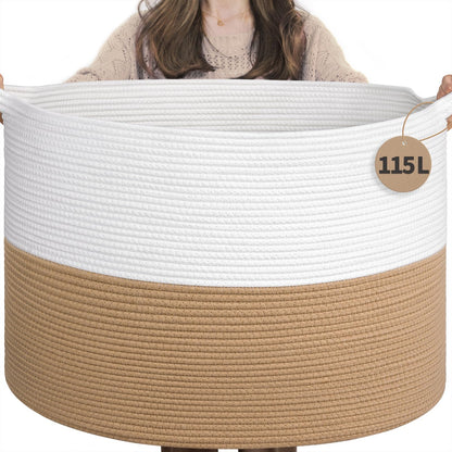 INDRESSME XXXLarge Woven Rope Blanket Basket Living Room Brown, 90L