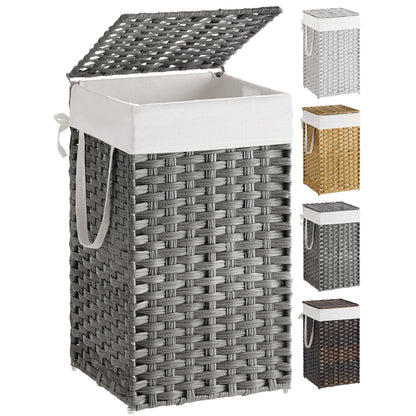 SONGMICS Laundry Hamper with Lid, 17.2 Gallon (65 L) Synthetic Rattan Clothes Laundry Basket with Lid and Handles, Foldable, Removable Liner, Goose Yellow ULCB165N01