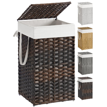 SONGMICS Laundry Hamper with Lid, 17.2 Gallon (65 L) Synthetic Rattan Clothes Laundry Basket with Lid and Handles, Foldable, Removable Liner, Goose Yellow ULCB165N01